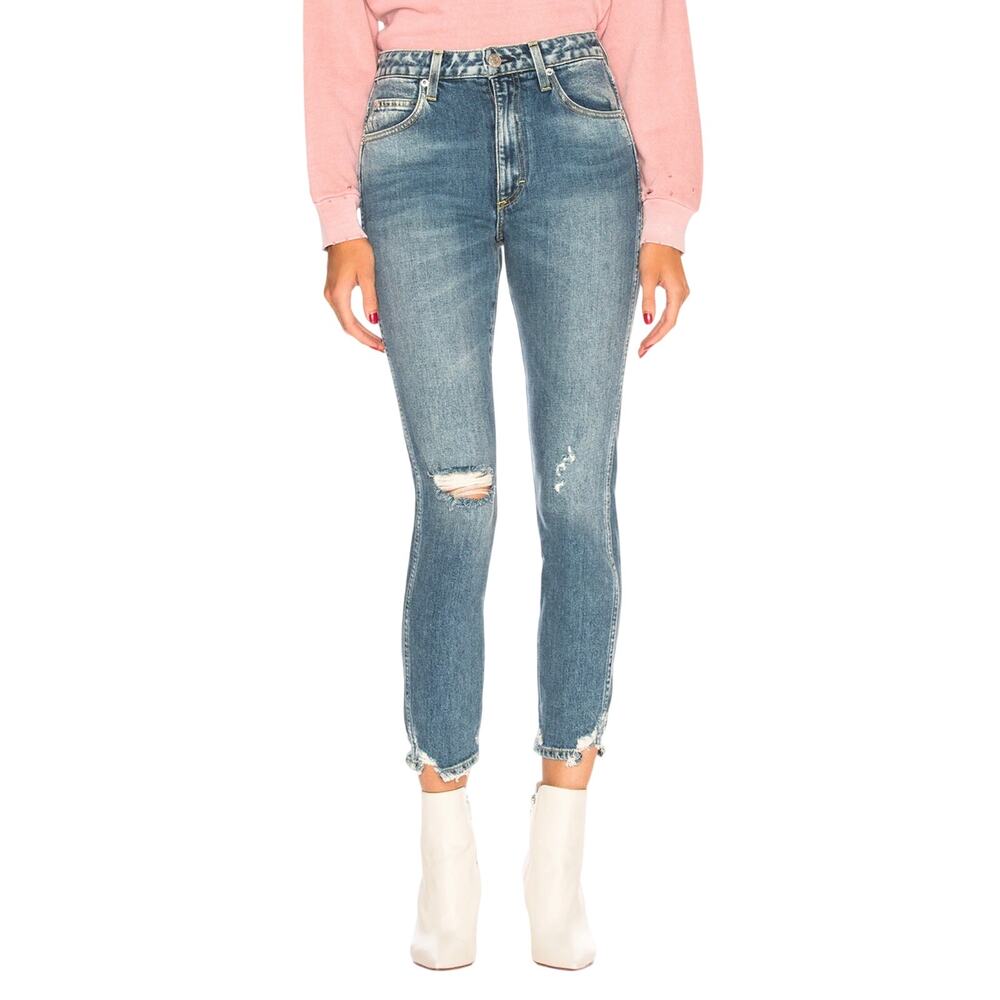AMO Women's Stix Crop Jeans High Rise Light Blue Denim Wild One Size 29